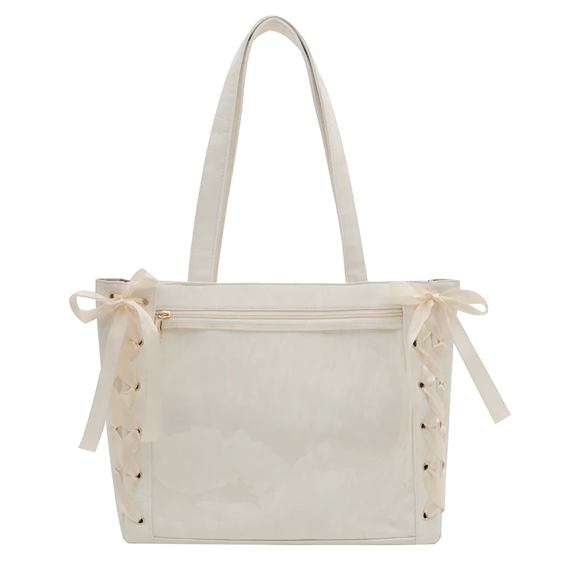 Green Ribbon Large Capacity Pain Bag Tote Bag Single Shoulder Bag for Daily Use Nylon Material Soft Bag with  Knot