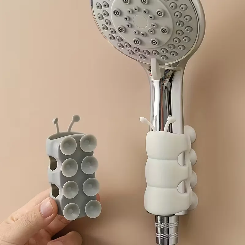 2pcs Caterpillar Suction Cup Shower Head Holders No Drilling Movable Fixed Base Shower Head Brackets Accessories
