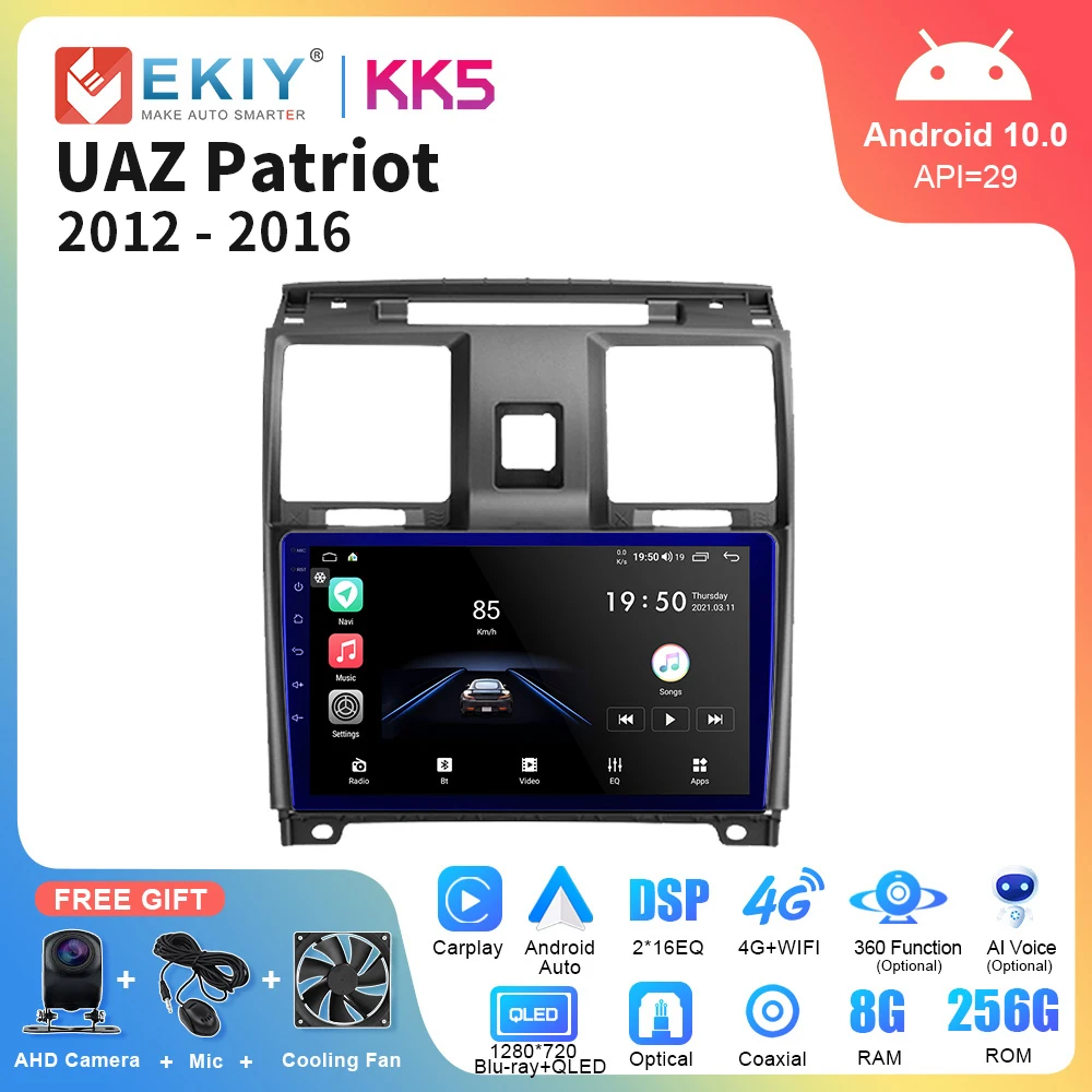 

EKIY KK5 Car Radio Android 10 Auto For UAZ Patriot 2012 - 2016 GPS Navi Multimedia Player Stereo BT QLED DSP Carplay HU 2Din DVD