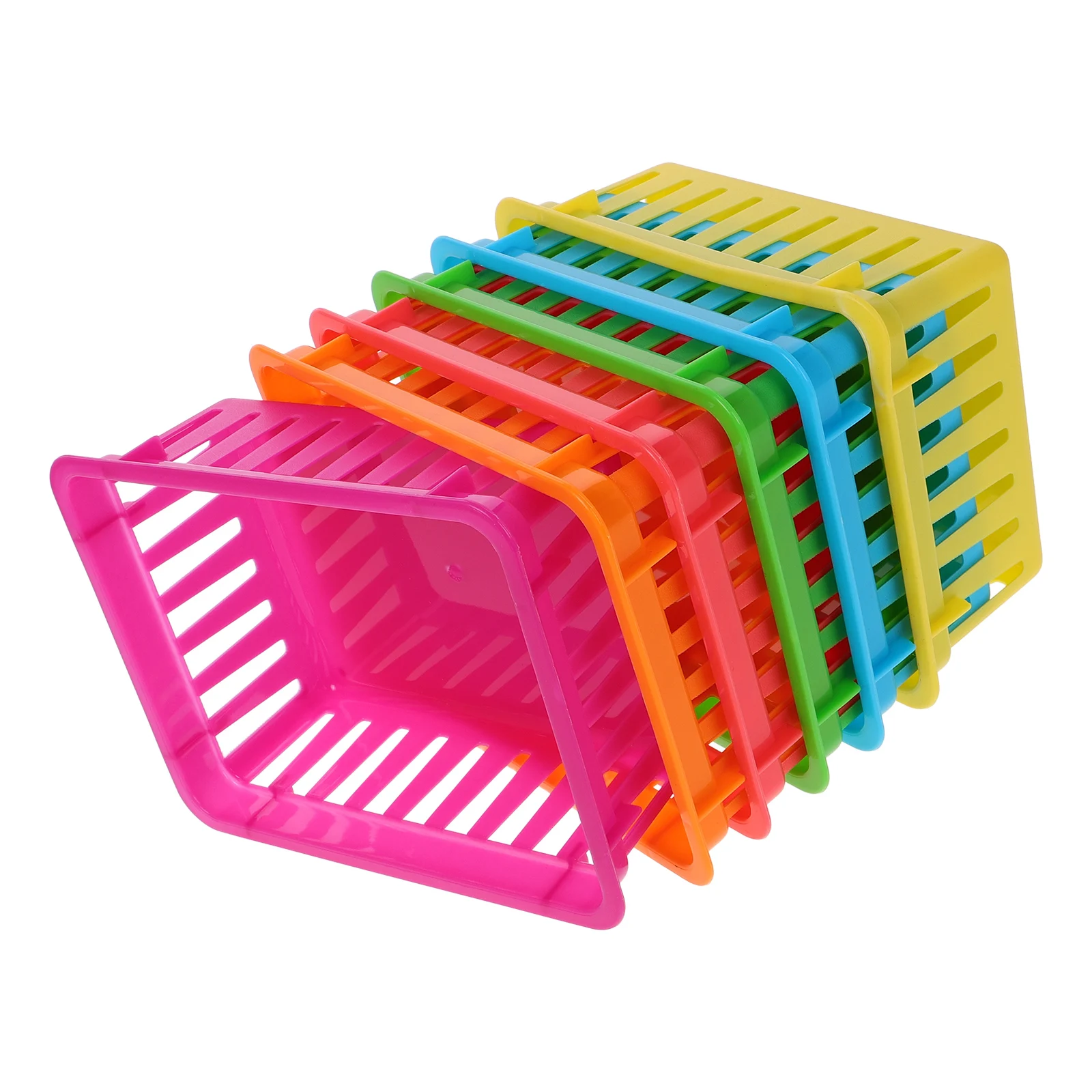 

6pcs Small Plastic Pencil Baskets Classroom Desk Organizers Colorful Storage Trays Stackable Stationery Holders For School