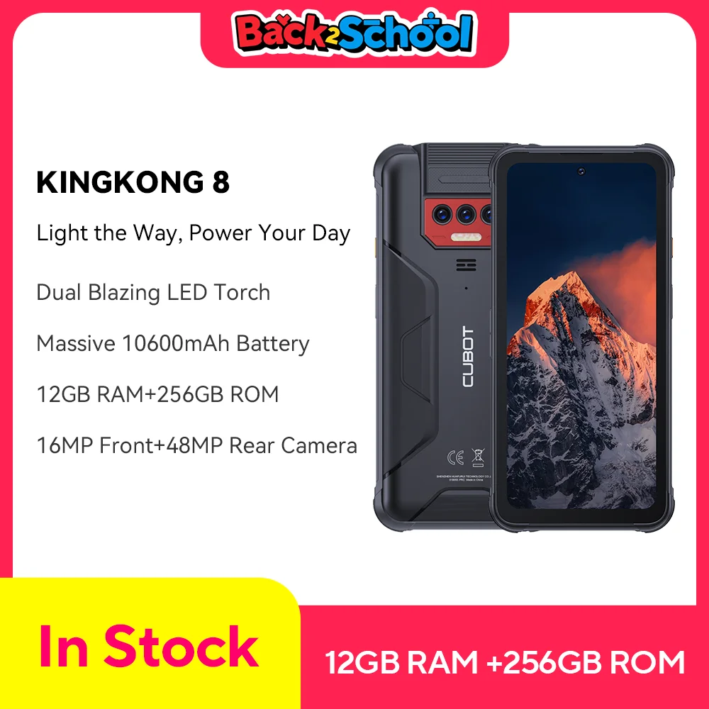 IP68 Waterproof Rugged Smartphone Android 13, Cubot KingKong 8, Octa-core, 12GB RAM(6+6GB), 256GB ROM, 10600mAh, 48MP Camera,NFC