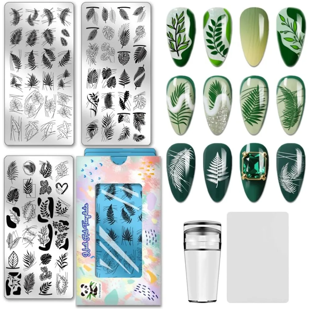 

Stainless Steel DIY Nail Art Templates Template Tool Rectangle Leaf 12x6cm 3pcs/set
