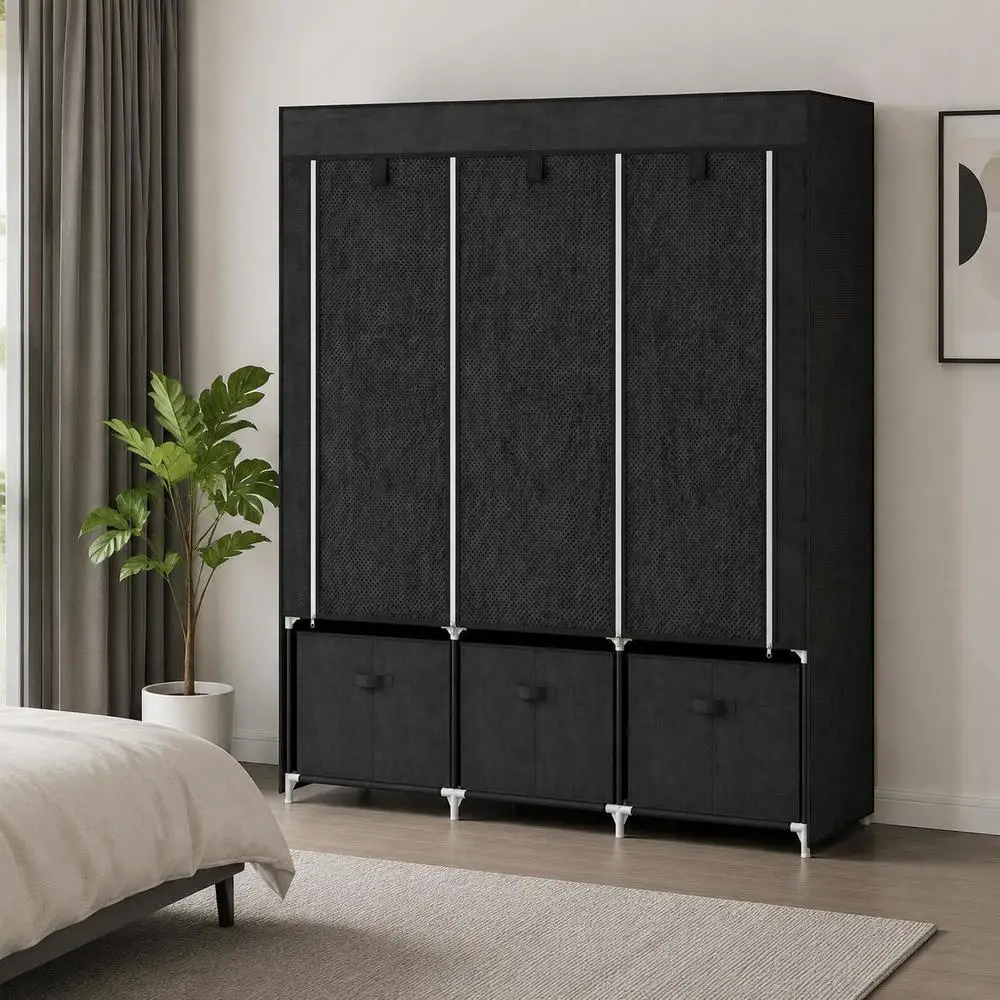 Armoire de rangement pliable en tissu avec étagères, tringles et tiroirs en tissu L x L x H cm
