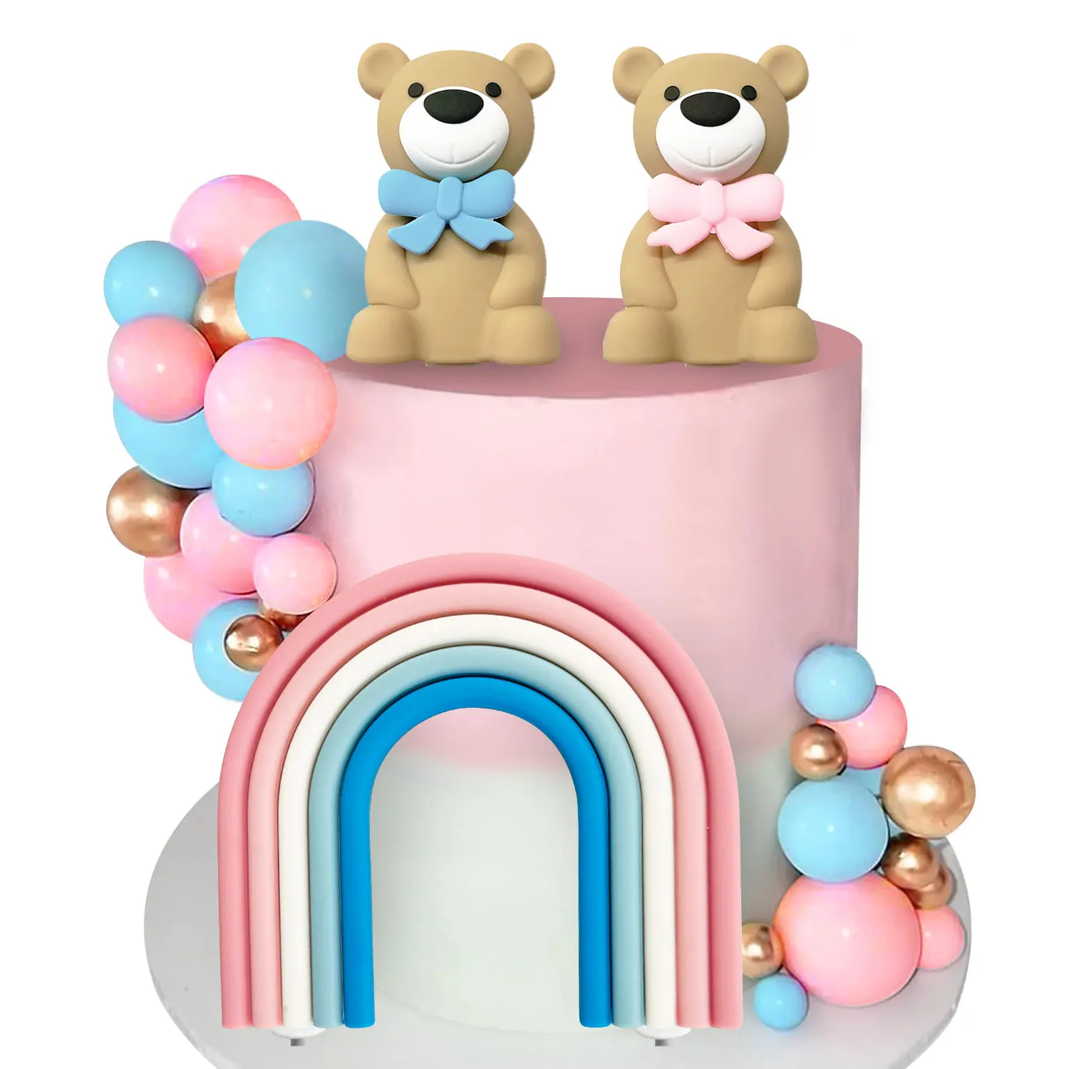 27 Stück rosa weiß blau Regenbogen Geschlecht offenbaren Kuchen Topper – Bär & Bälle Dekor für Babyparty, Jungen oder Mädchen Geburtstagsfeier