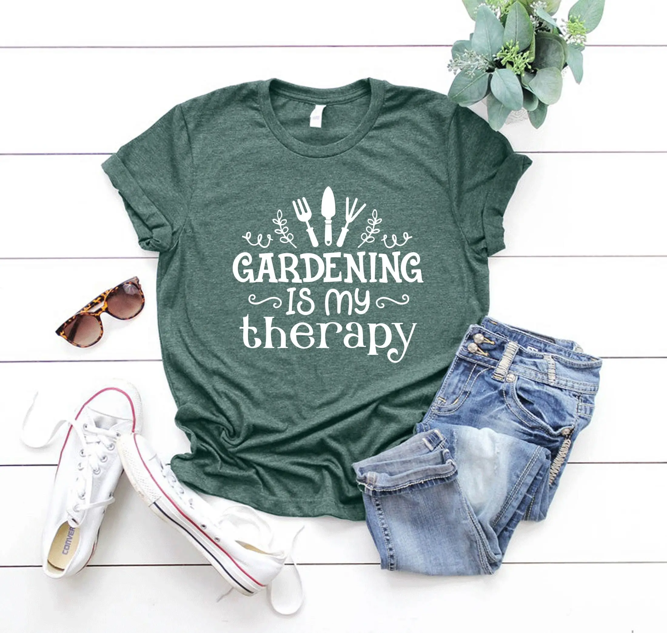 Gardening Is My Therapy T Shirt Plant Lady For Mom Lover Botanical Planter Gardener