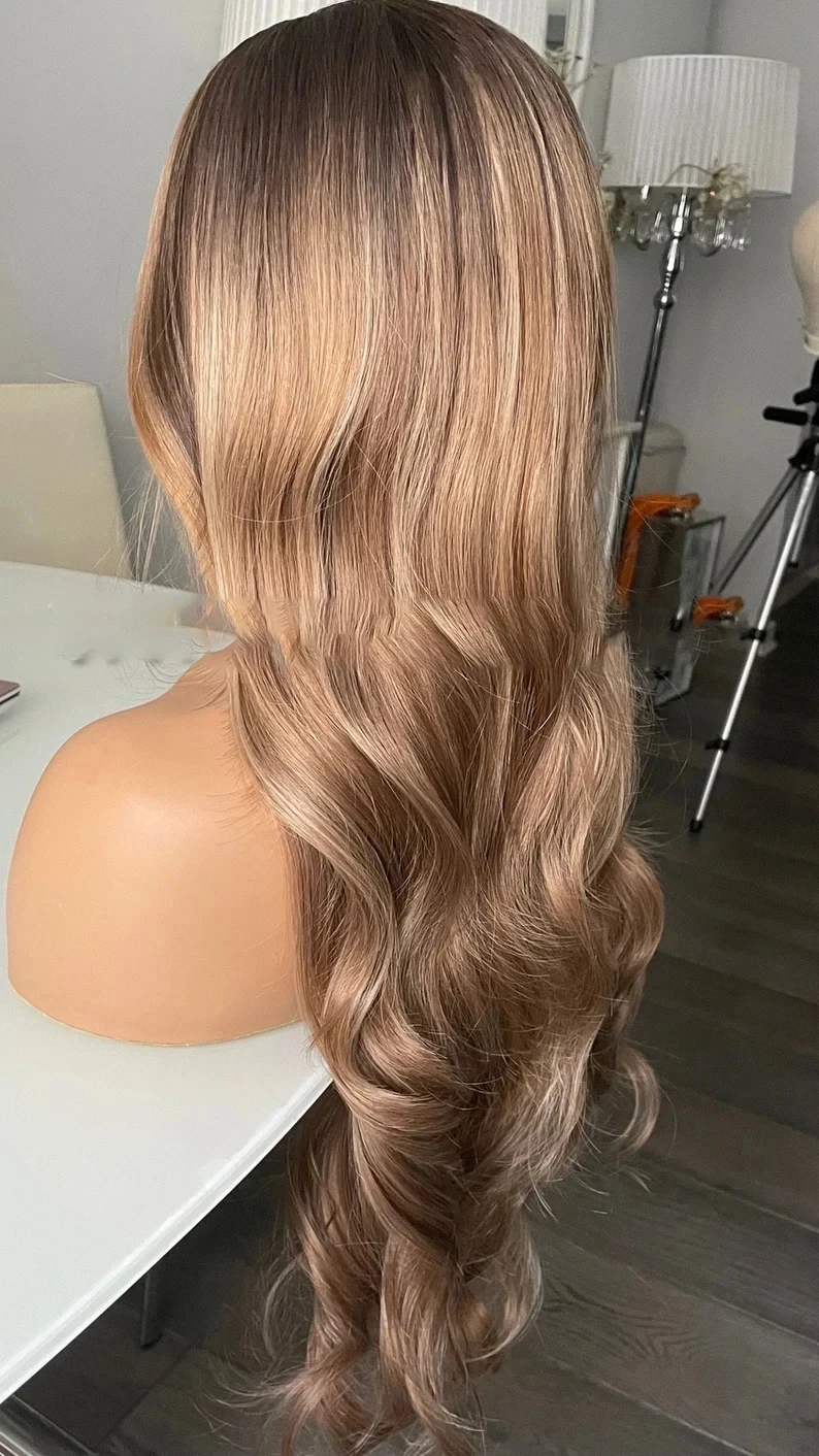 26'' Soft Ombre Blonde Body Wave 5x5 Silk Base Jewish Human Hair Wig Baby Hair HD Lace European Hair Preplucked Glueless Daily