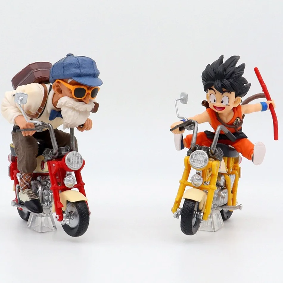 Dragon Ball Anime Two Figure 13CM Son Goku Master Roshi Locomotives PVC Action Kame Sennin Motorcycle Toys Children Toy Gifts