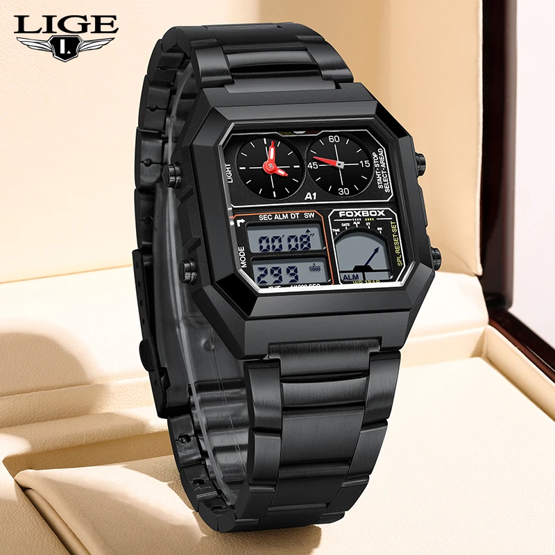 

FOXBOX модные цифровые мужские часы с двойным дисплеем квадратные кварцевые наручные часы мужской хронограф водонепроницаемые часы мужские Reloj Hombre