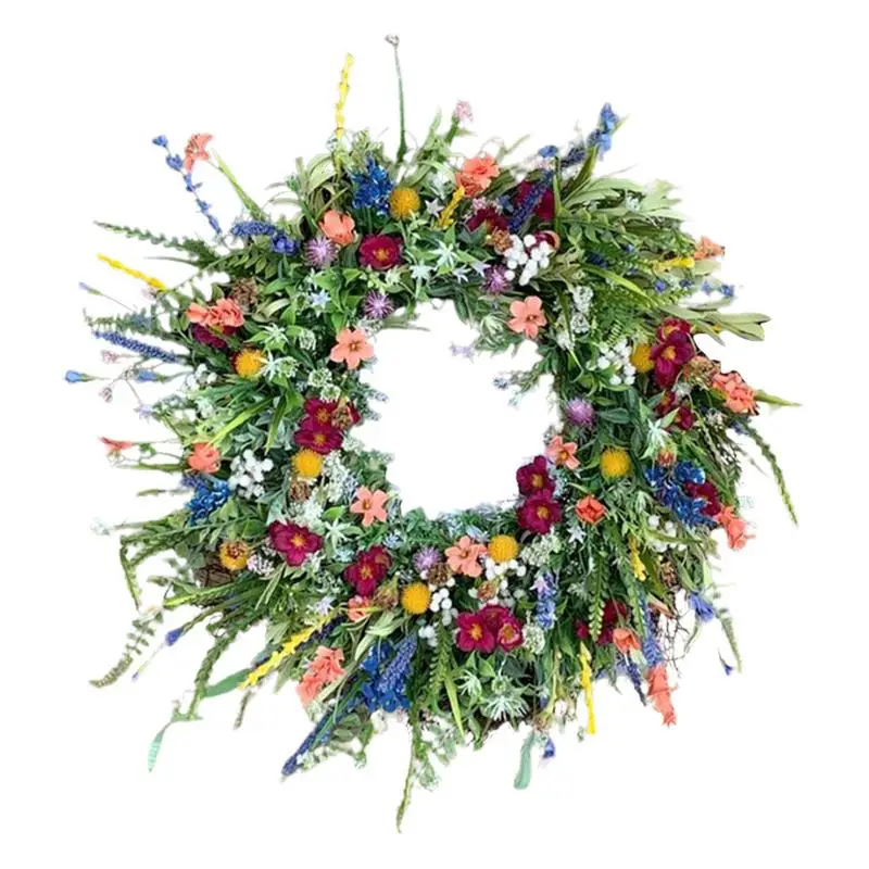 

Spring Colorful Wreath Mixed Flower Wreaths 35cm/40cm Wildflower Garland Door Wreaths For Front Door Outside Wall Window Decor