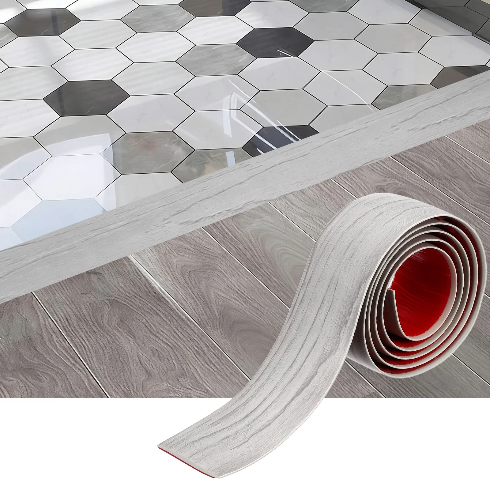 1/2m Floor Transition Strip Self Adhesive Floor Cover Strips Laminate Edge Trim with Wood Grain for Floor Gaps Carpet Transition