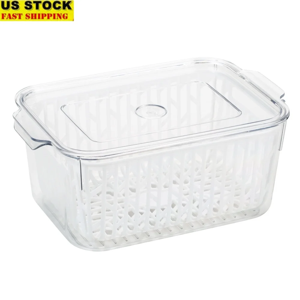 

Storage Container with Strainer Fruits and Vegetables Easy Cleaning Refrigeration Food Storage Clear Design Freezer Safe Kitchen