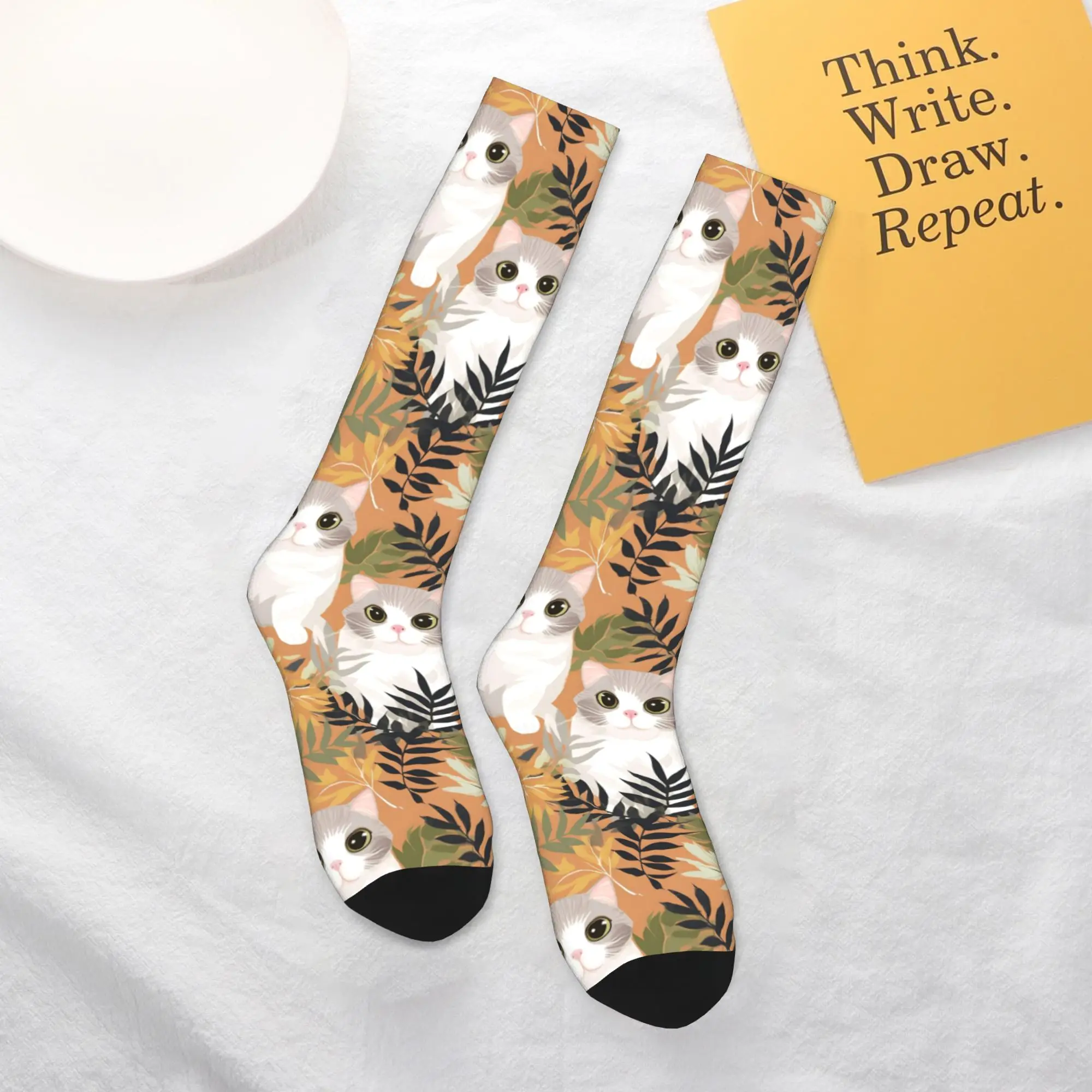 All Seasons Crew Stockings Gray Ginger And Siamese Kittens Cats Socks Casual Hip Hop Long Socks Accessories for Men Women Gifts