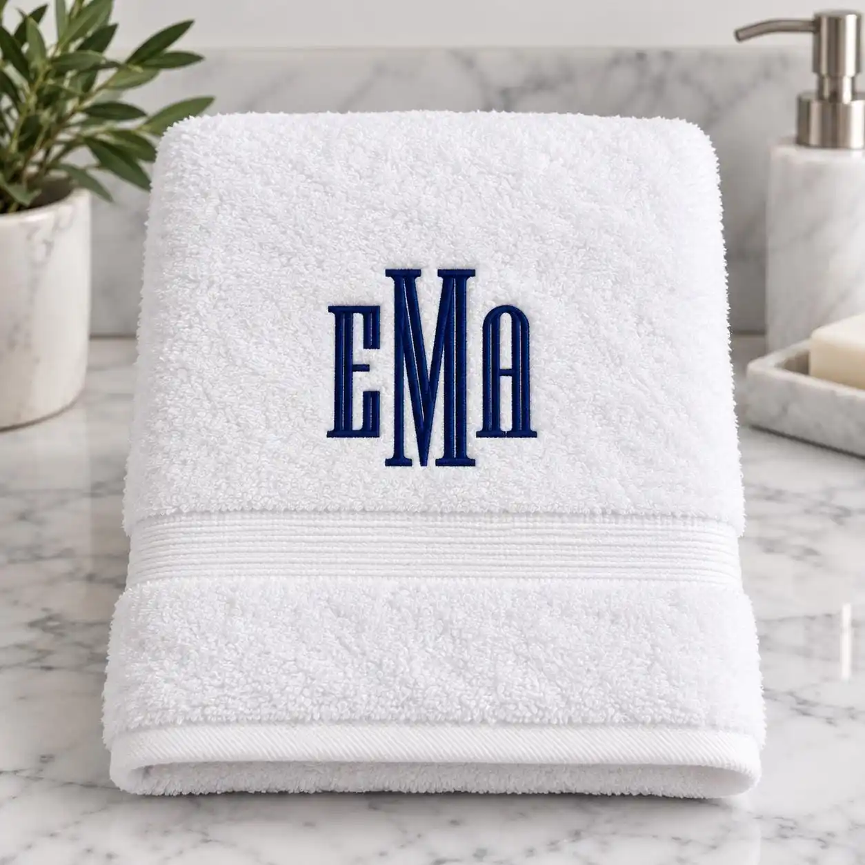 Custom Embroidered Bath Towels |   Personalized Embroidered White Cotton Bath Towel, Custom Name Embroidery/Initials/Logo Embroidery Custom Bathroom Gift.