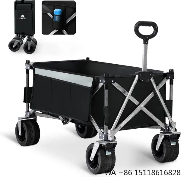 Collapsible Camping Wagon Portable Foldable Utility Trolley with 360 Wheels, Adjustable Handle, Heavy Duty 150kg Capacity
