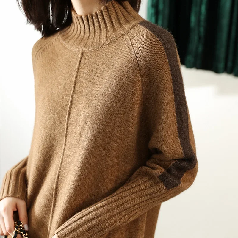 Turtleneck Knitted Sweater Women Pullovers Dress Autumn Winter Warm Thick Jumpers Wool Knit Crochet Y2k Split Jumper Cardigan