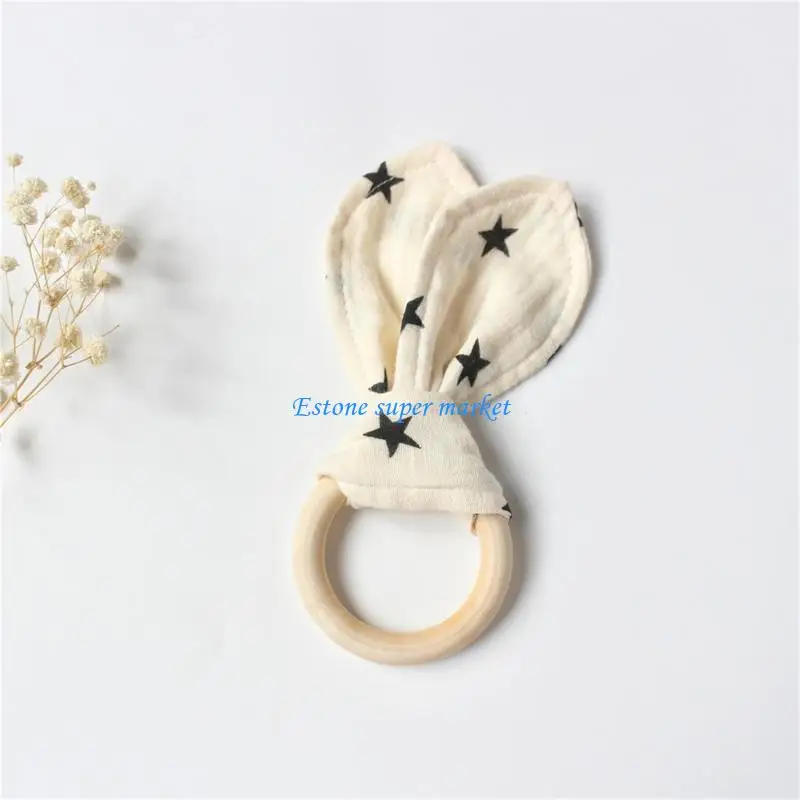 090B Crinkle Rabbit Ears Teethers for Baby Rabbit Ears Teething Rings Toy for Baby Gender Neutral Baby Gift Toy