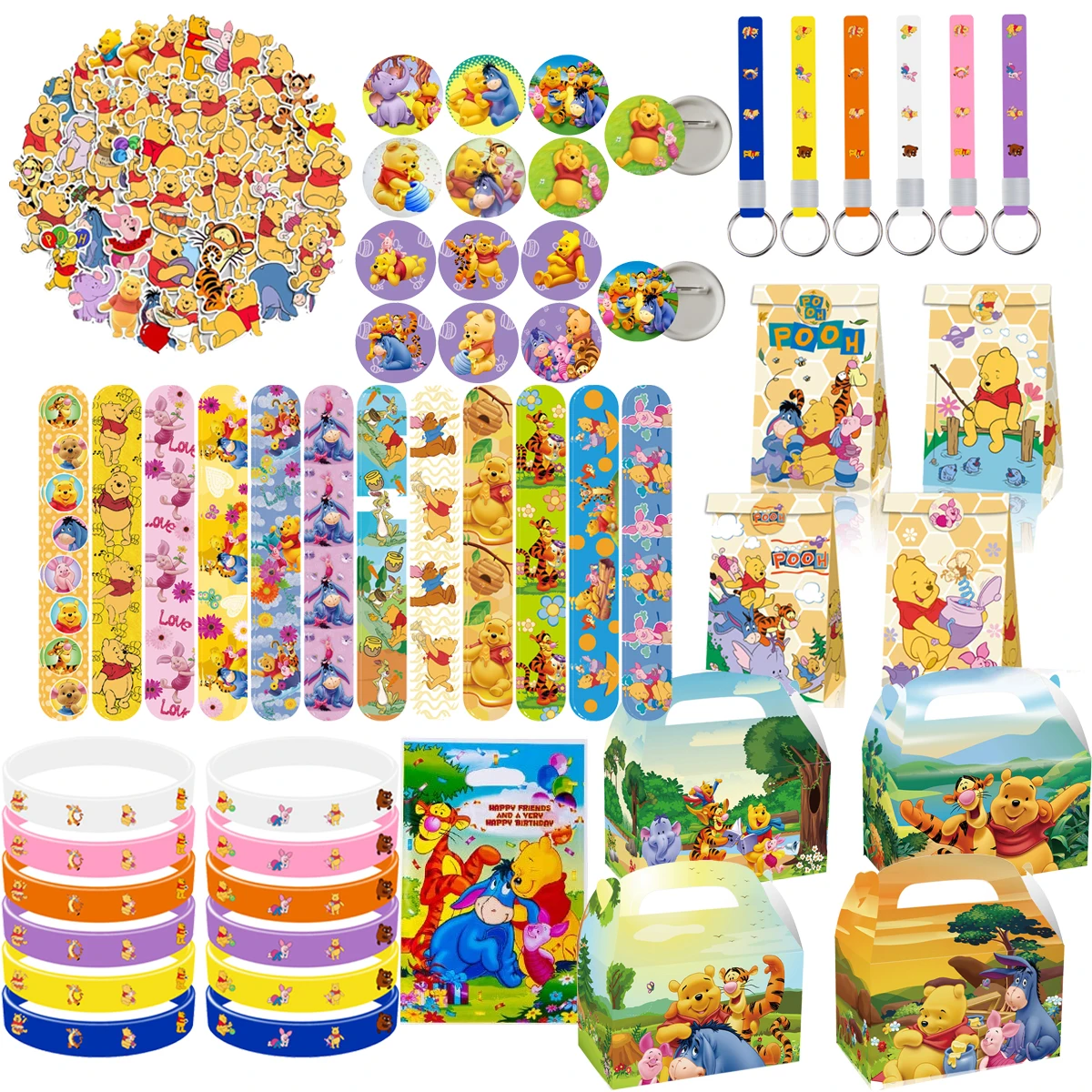 Winnie the Pooh Birthday Party Favors Supplies Wedding favors Souvenir Stamps Slap Bracelets Stickers Gifts Bag Goodie Bag Fille