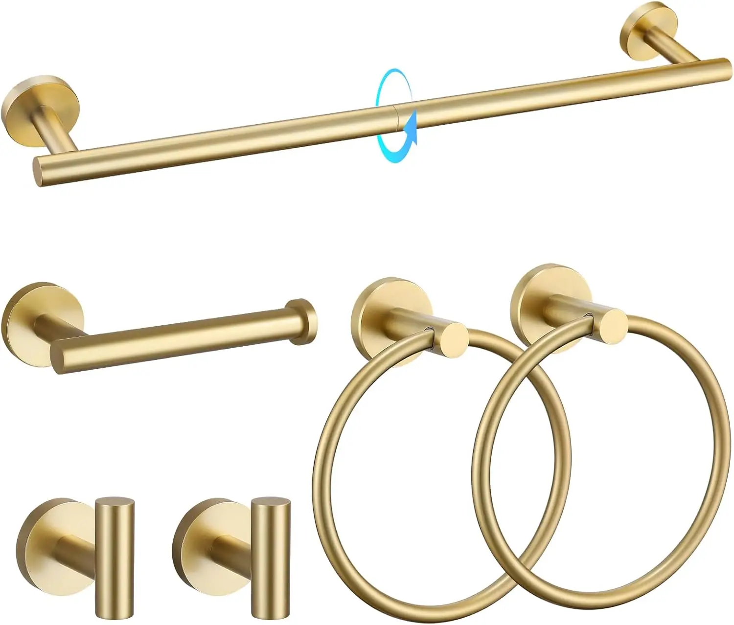 

Brushed Gold Bathroom Hardware Set, 6-Piece Stainless Steel Towel Bar, Wall Mounted, 23.6 Inch Round