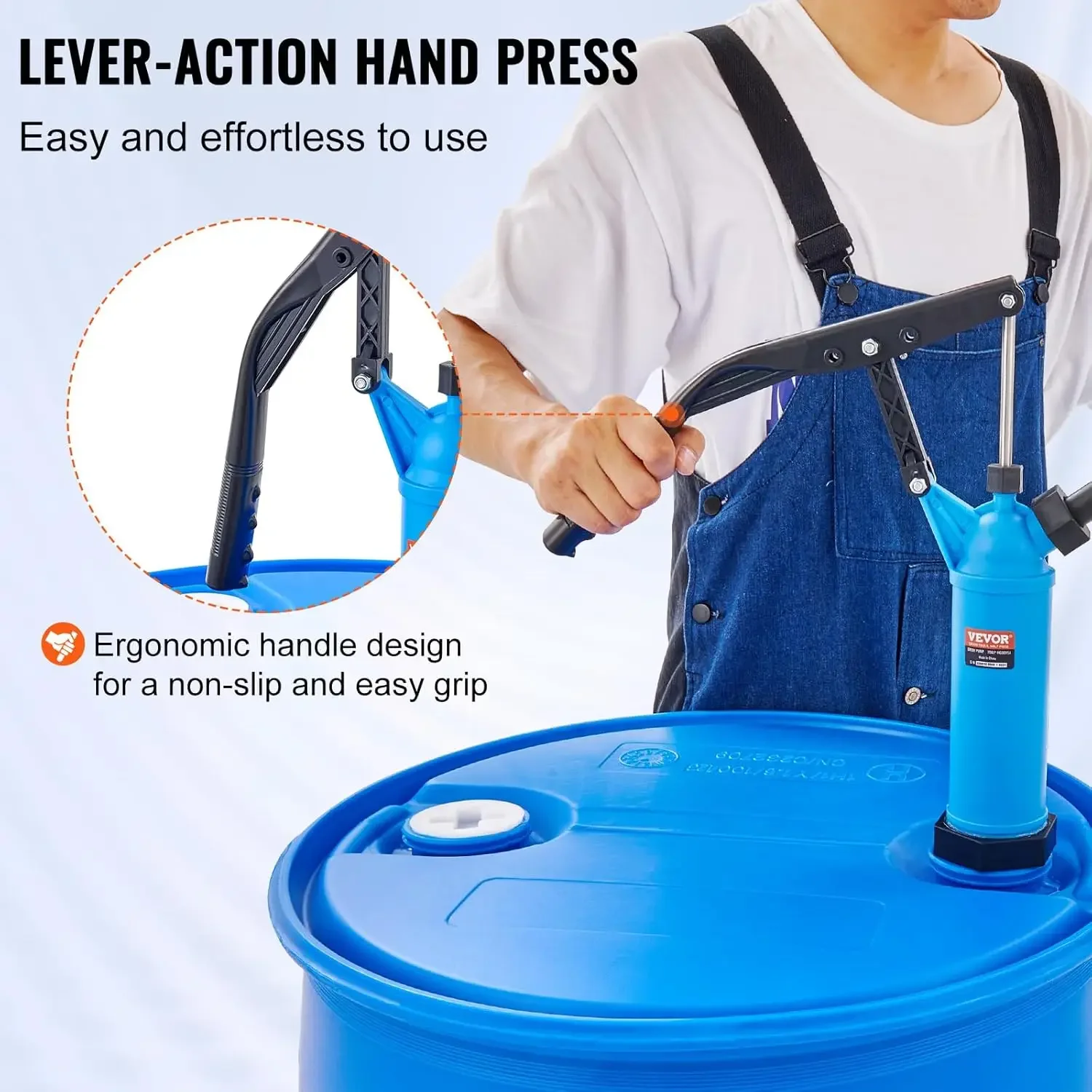 Drum Pump, 9.5 oz. Per Stroke, Lever-Action Barrel Pump, Fits 5-55 Gallon Drums with 3-Section Suction Tube Assembly & Hose