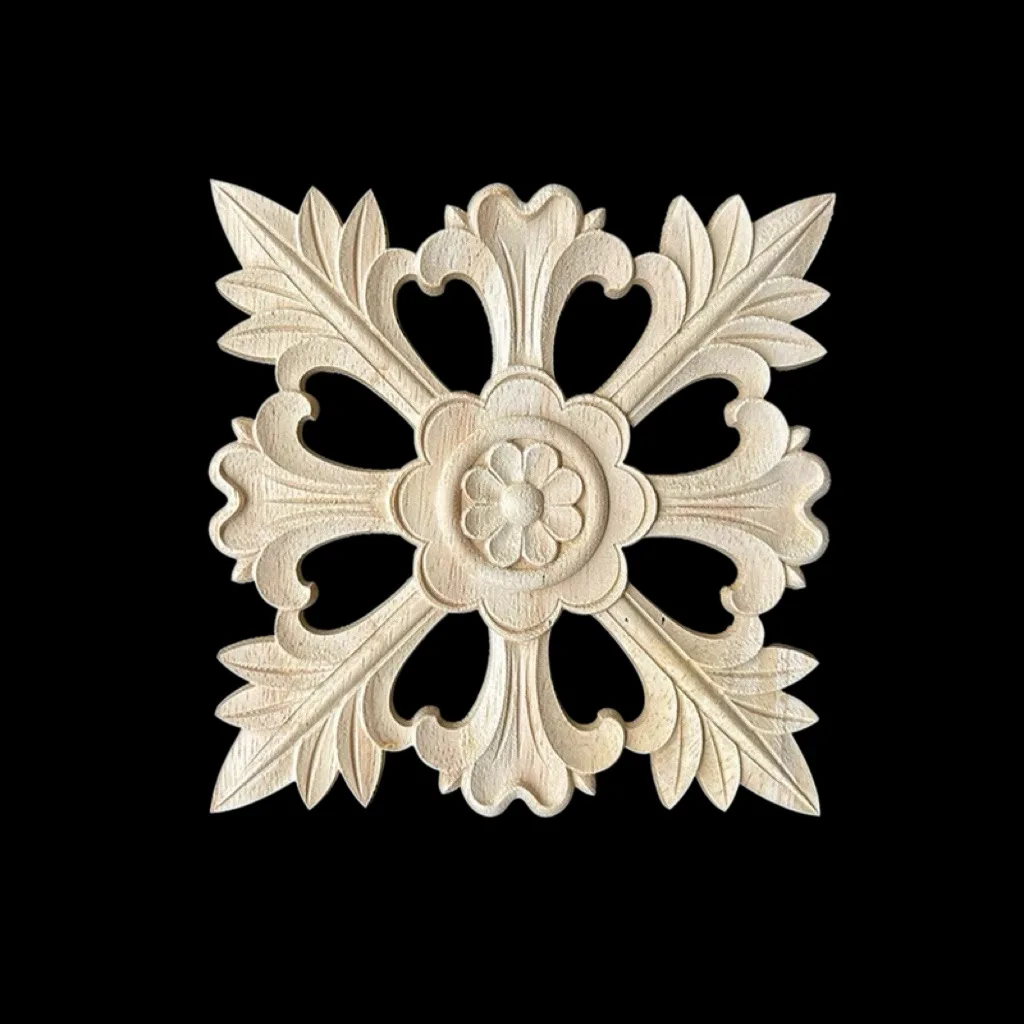 Decorative European Style Square Wood Patch Floral Applique Ornament For Home Furniture Cabinet Renovation Kit