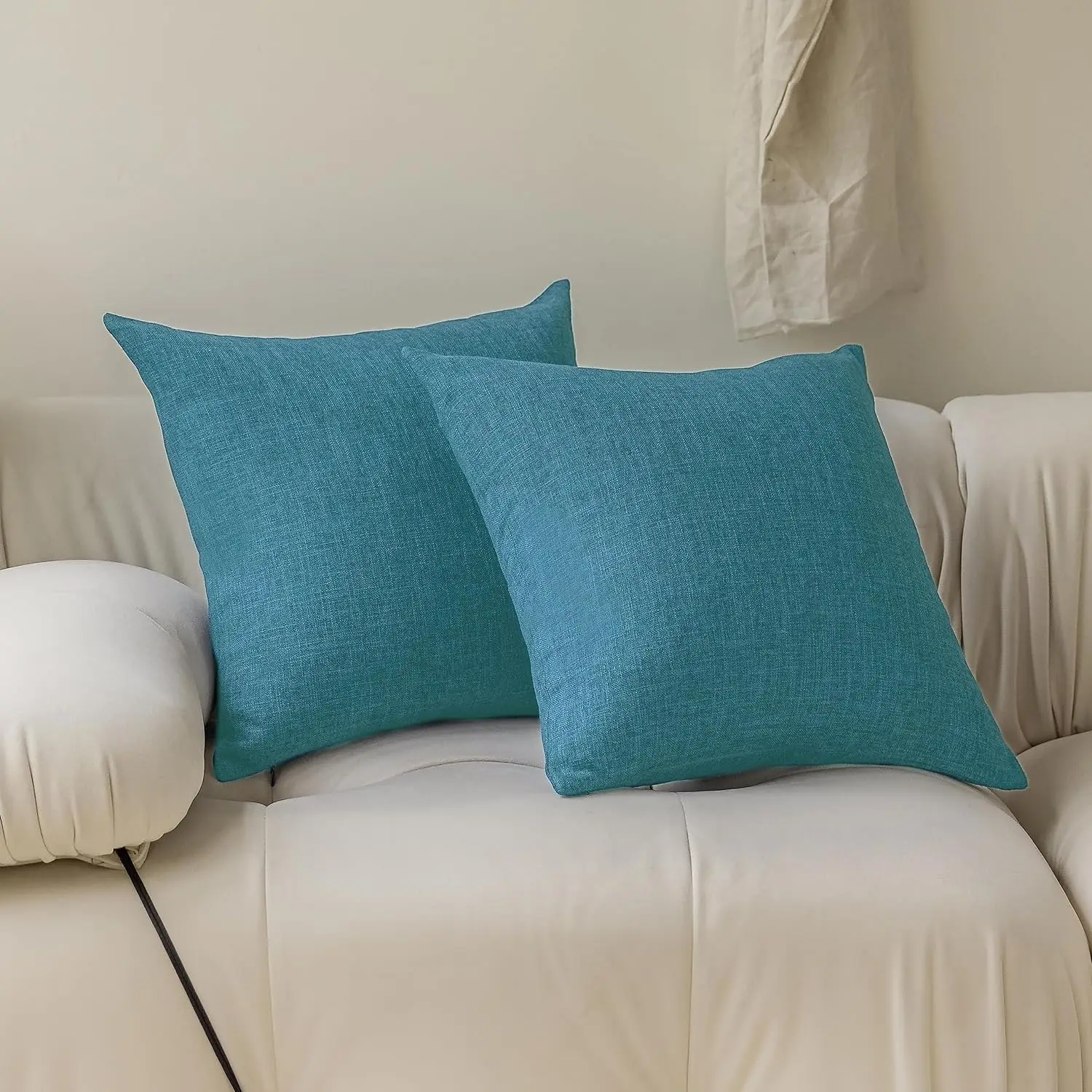 Linen Solid Color Cushion Cover Lake Blue Customizable for All Seasons Decorative Pillowcase Multi-size Home Sofa Pillow Cover