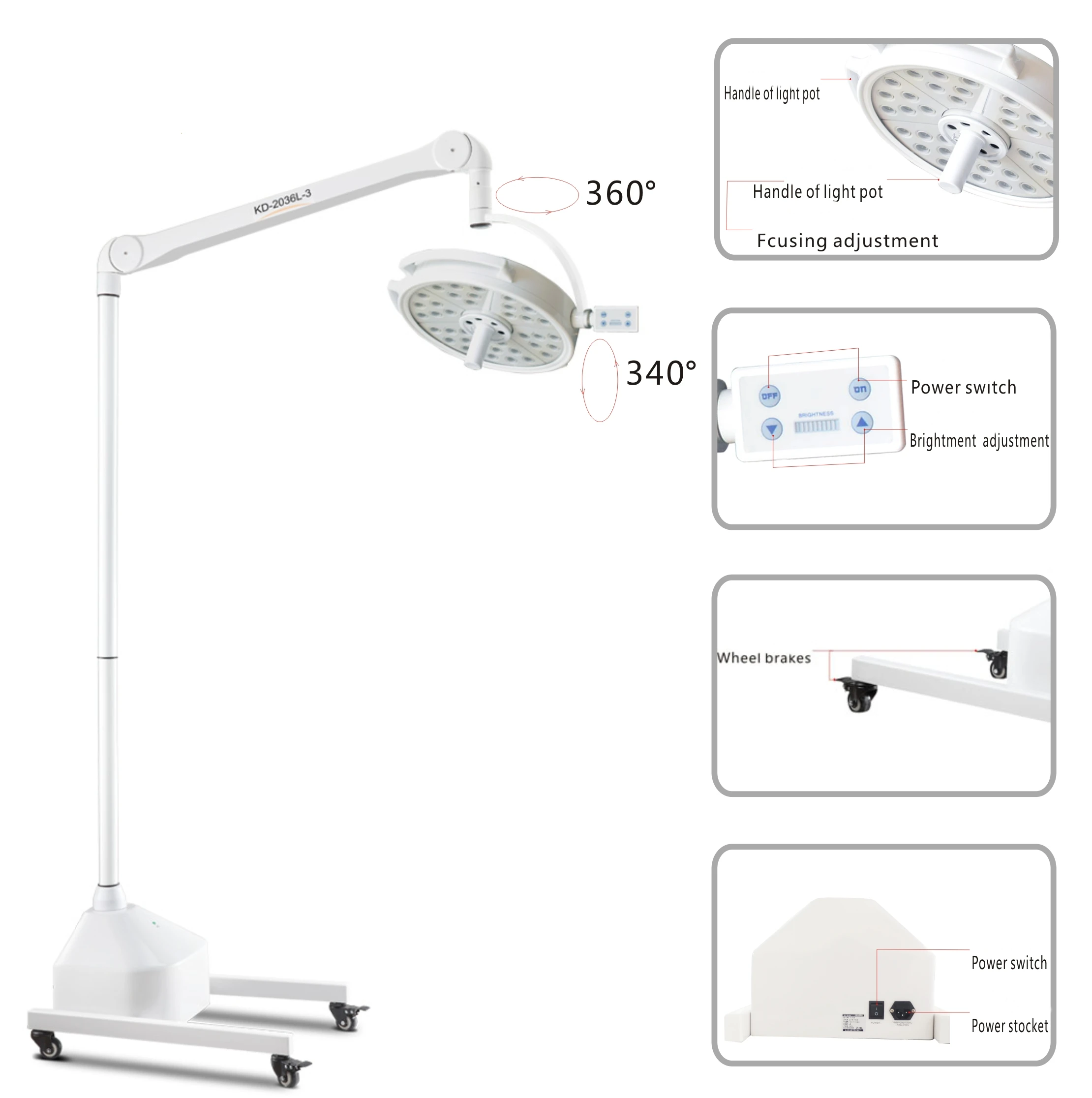 36 Holes 108W LED Mobile Dental Veterinary Clinical Hospital Medical Mobile Surgical Lighting Shadowless Examination Light Lamp