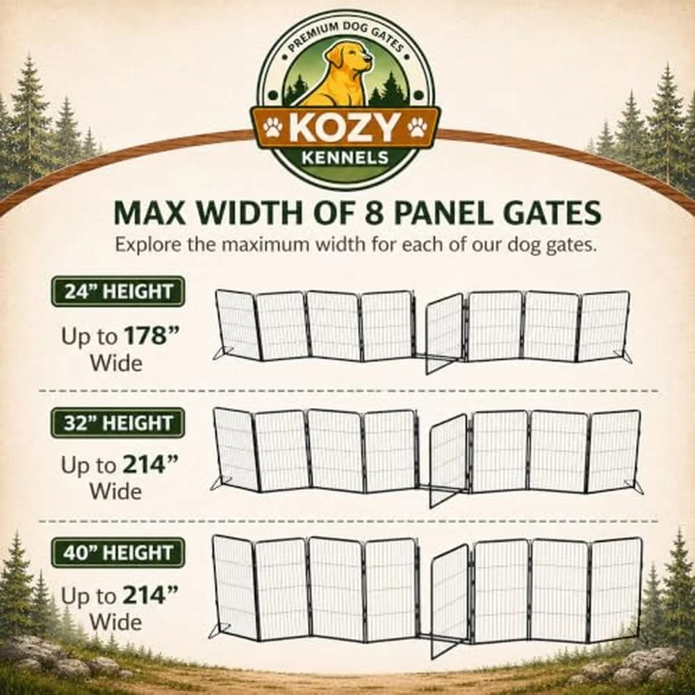 Extra Wide Adjustable Dog Gate w/Door – 32 inch Tall & Up to 214 Inch Wide 8 Panel Indoor Pet Barrier Freestanding