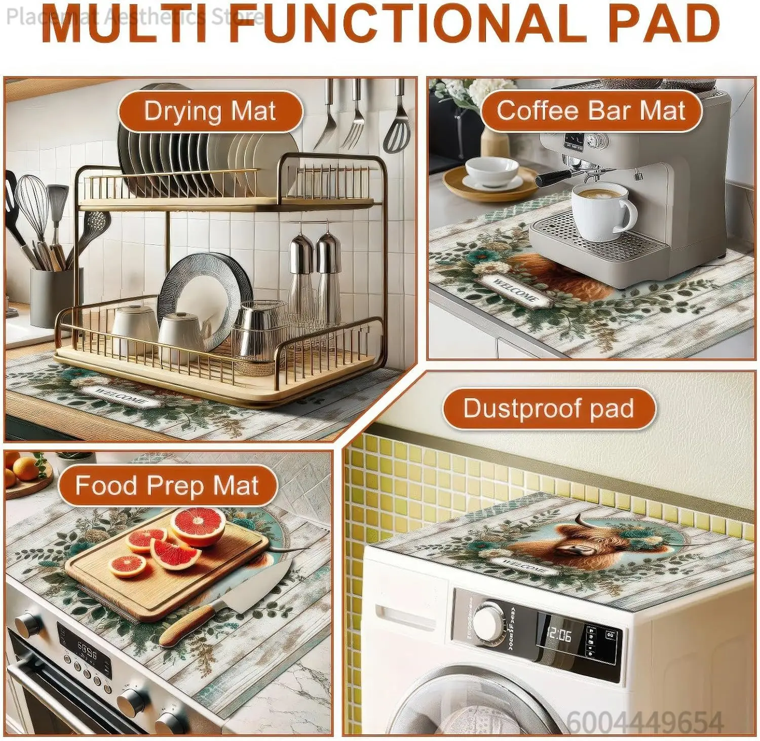 Highland Cow Diatomite Stove Top Cover Heat Resistant Non Slip Protector Mat for Electric Cooktop Farmhouse Kitchen Decor