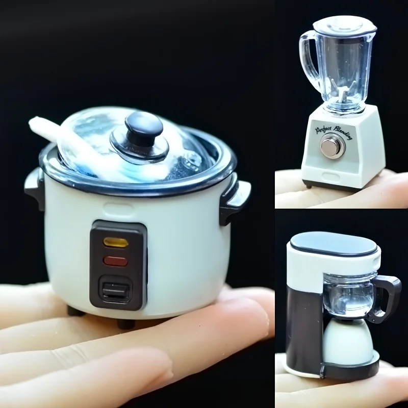 

3pcs/Set 1:12 Scale Dollhouse Miniature Simulation Rice Cooker, Juicer, and Coffee Machine Plastic Model Kitchen Play Accessory