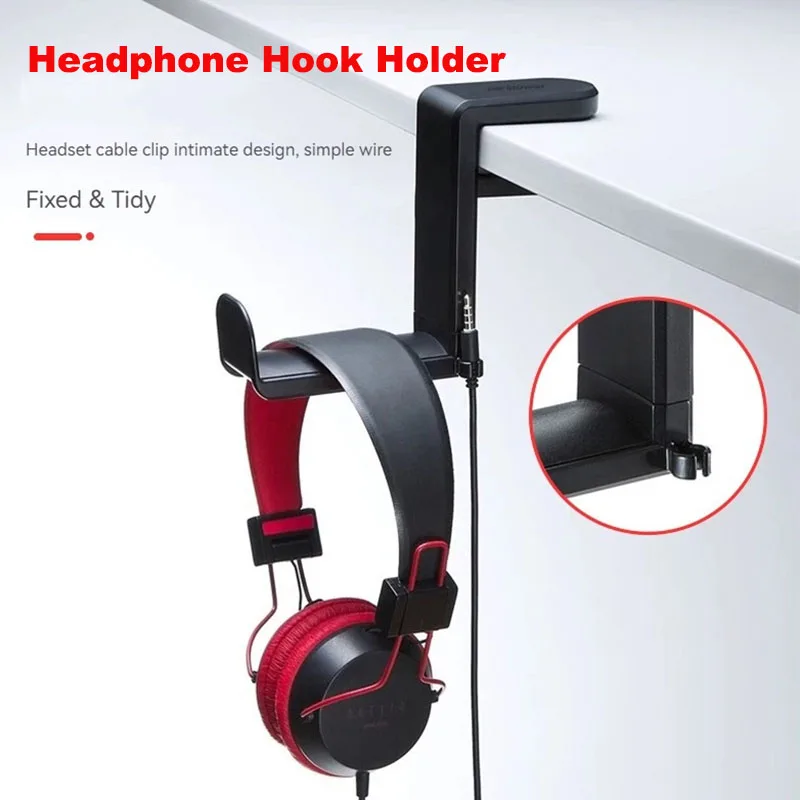 360 Rotation Headphone Hook Holder Gaming Headset Stand PC Adjustable Headphone Bracket Desk Hanger with Cable Clip Universal