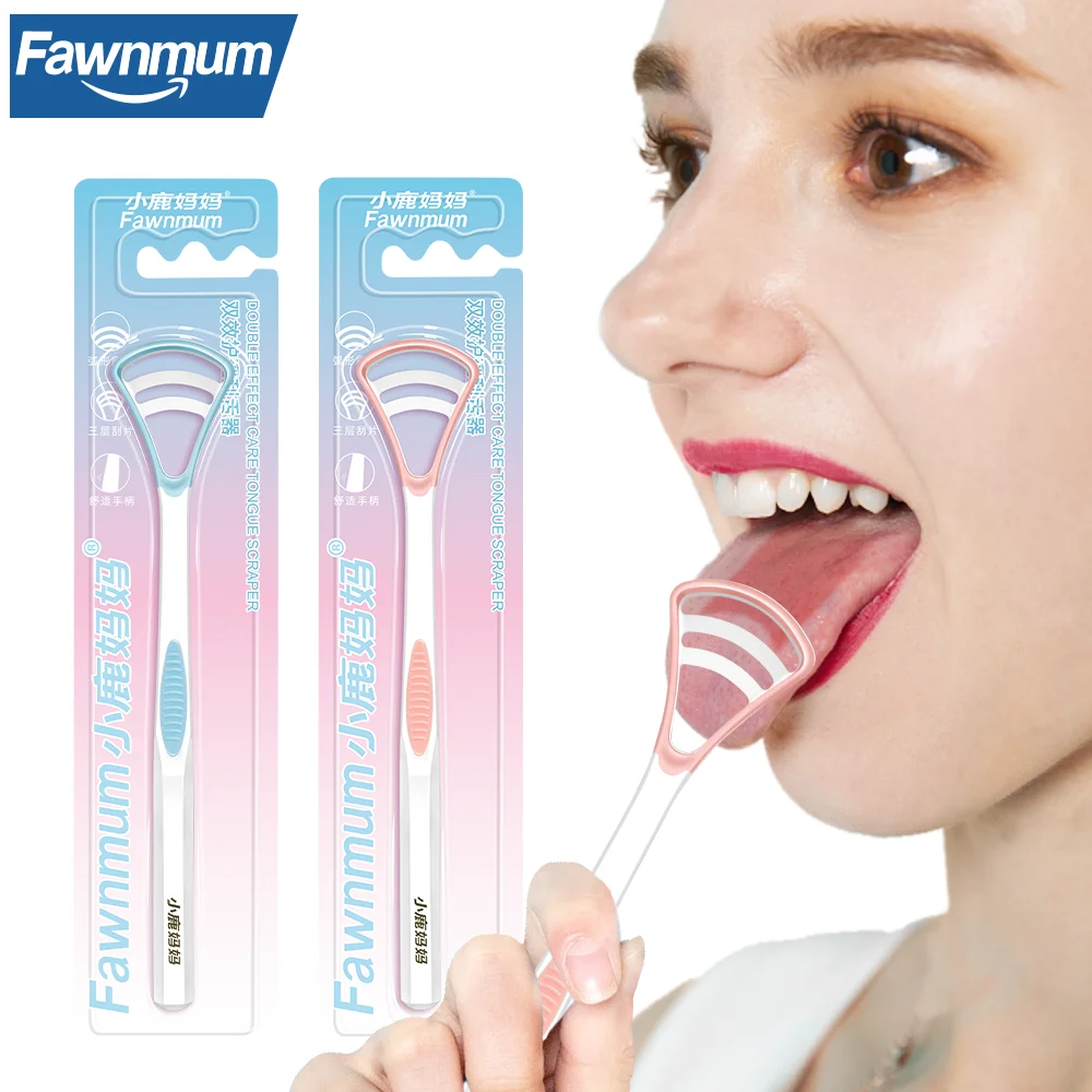 Fawnmum Silicone Tongue Scraper With Non-slip Handle Double Side Tongue Cleaner Fresher Breath Tongue Brush For Oral Care