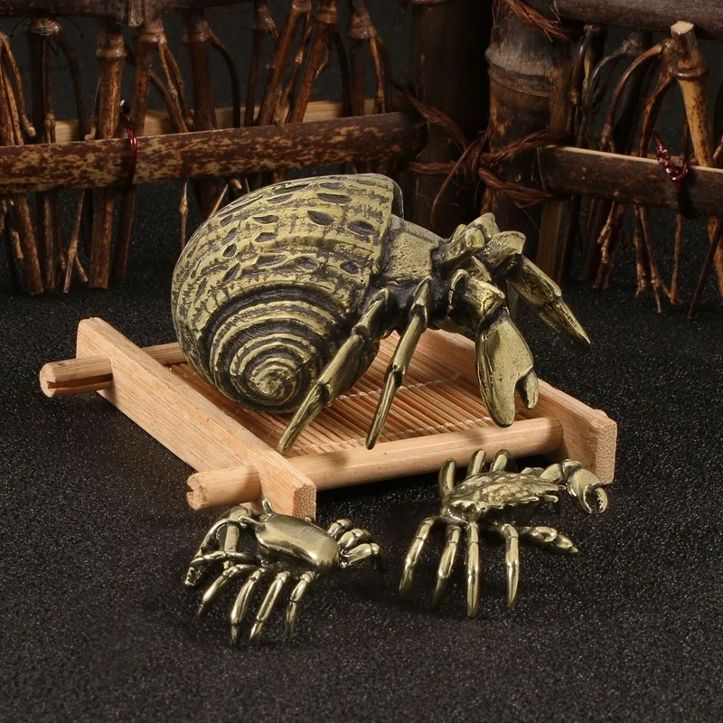Brass Large Hermit Crab Miniatures Figurines Vintage Handmade Copper Animal Ornaments Home Decor Living Room Desktop Crafts