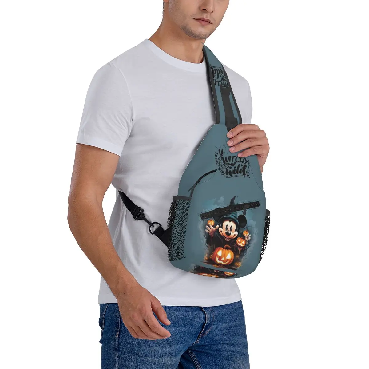 Custom Halloween Mickey Mouse Witchy Sling Crossbody Backpack for Waterproof For Cycling Daypack Printing Shoulder Backpack