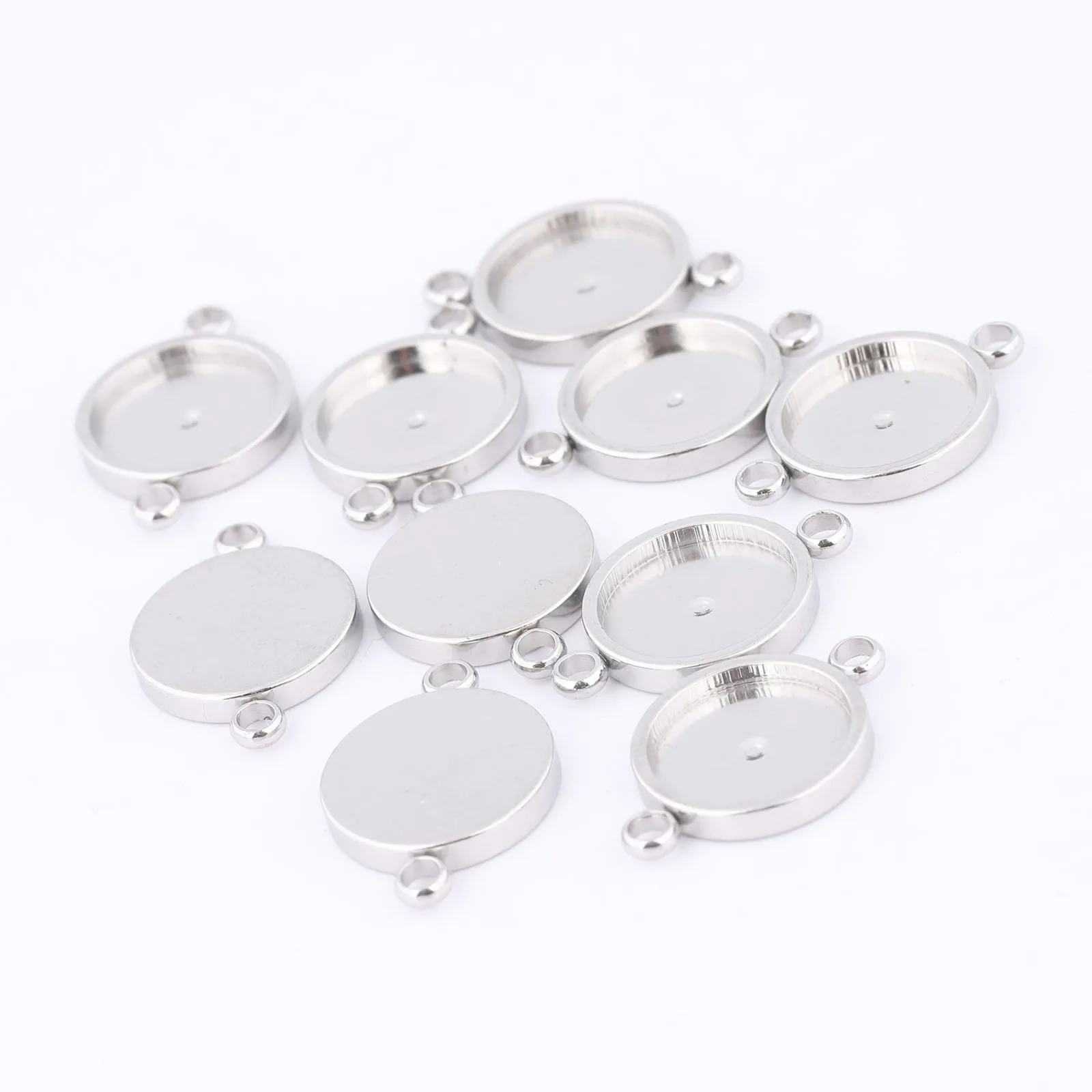20pcs Stainless Steel Round 8mm 10mm Cabochon Connector Setting Trays Diy Earrings Bracelets Bezel Blanks For Jewelry Making image 3