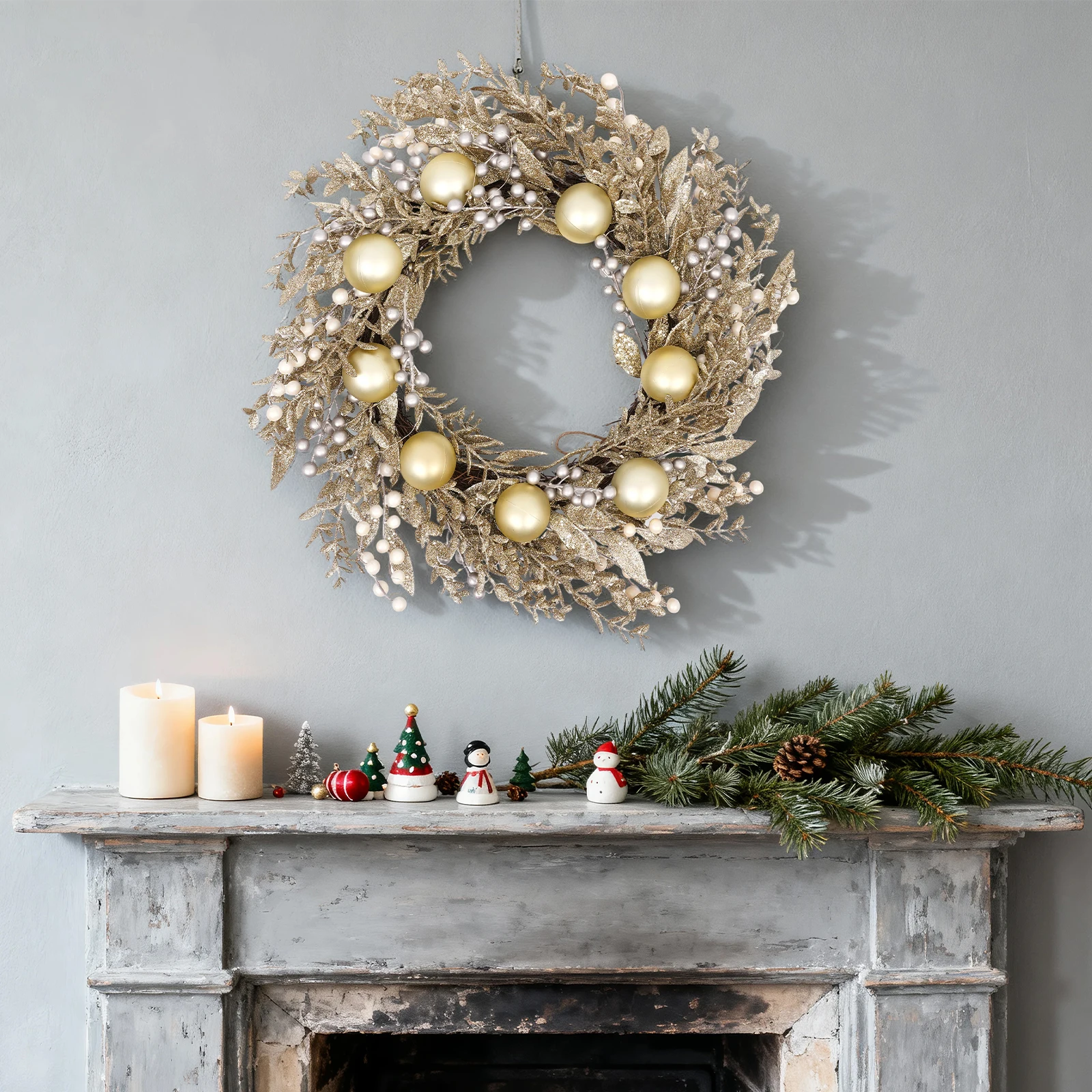 

Brighten Your Holiday Entry 24" Pre-Lit Wreath. Battery-Powered for Any Door, with 50 LEDs and Durable, Festive Decor.