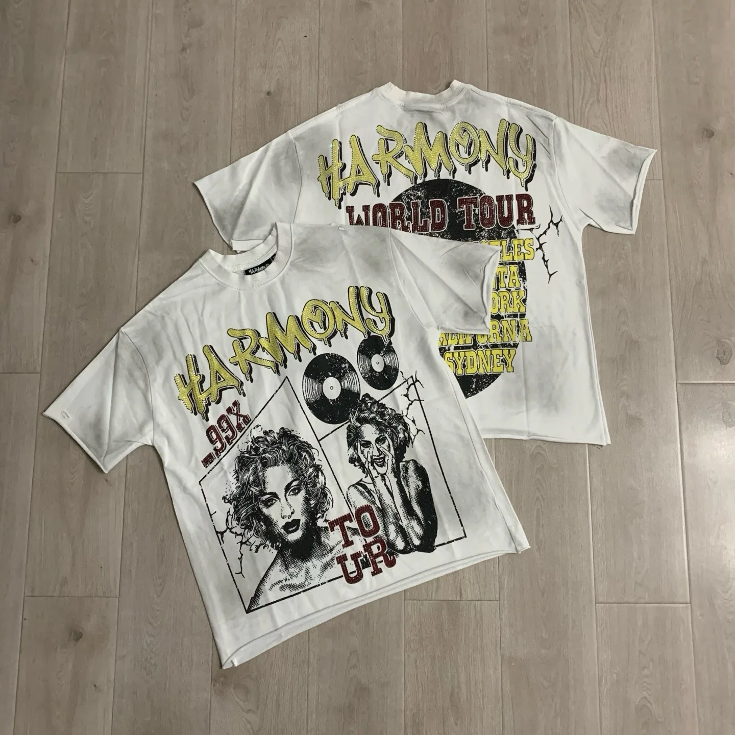 Harmony TEE by French Terry A trendy Los Angeles brand short sleeve T-shirt featuring studded design and graffiti on the surface