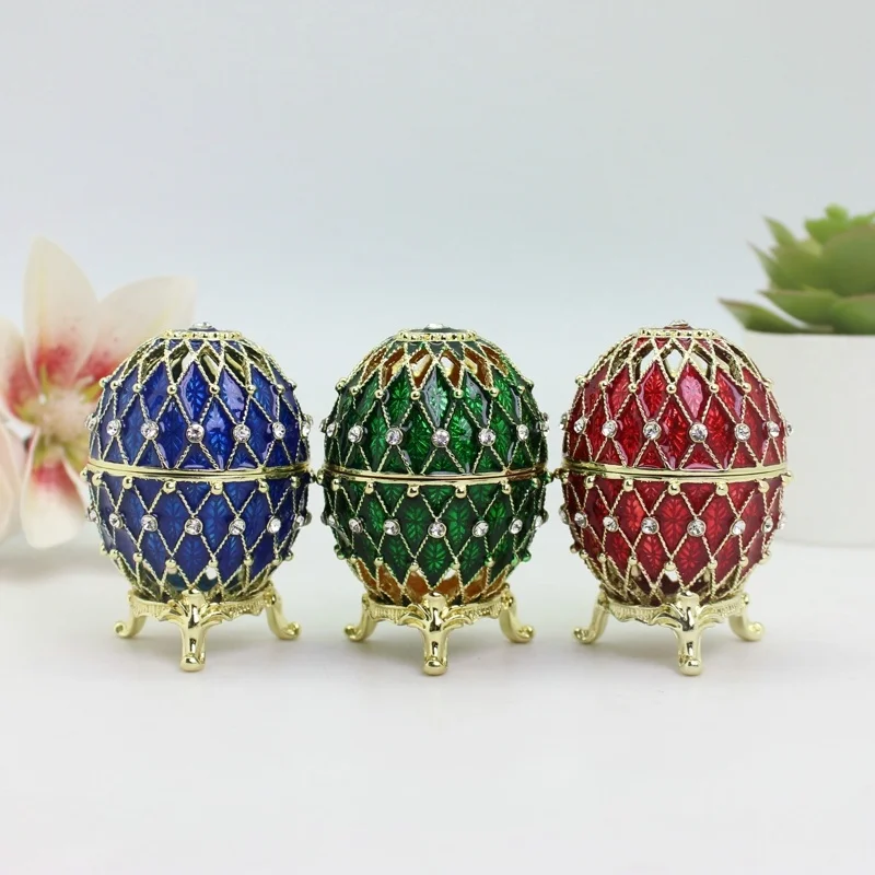 SHINNYGIFTS Enameled Fabergé Egg Jewelry Box Style Decorative Easter Eggs Trinket Box with Shiny Crystal Collectibles