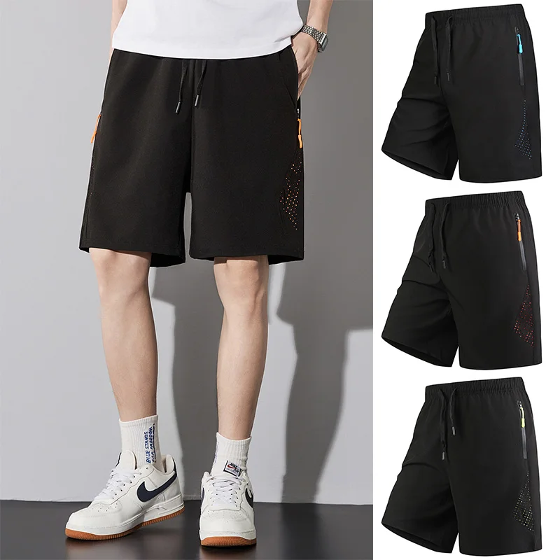 Men's Zipper Shorts Five-Quarter Length Fitness Running Beachwear Quick Dry Casual Pants Summer Breathable Cool Quick Drying 7XL