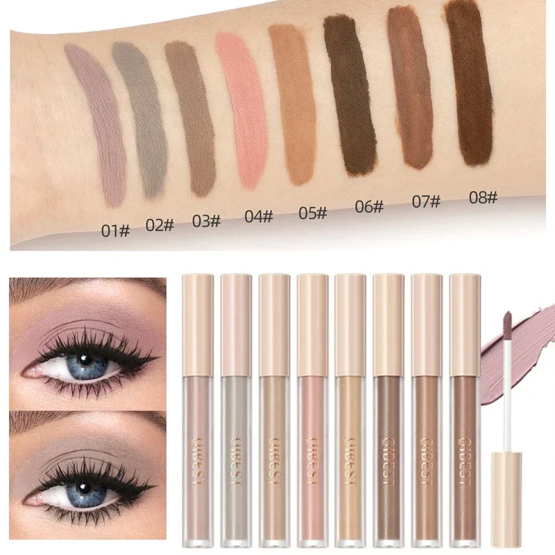 Crema de sombra de ojos líquida mate, maquillaje de ojos desnudo suave, larga duración, resistente al agua, sombra de contorno de doble uso