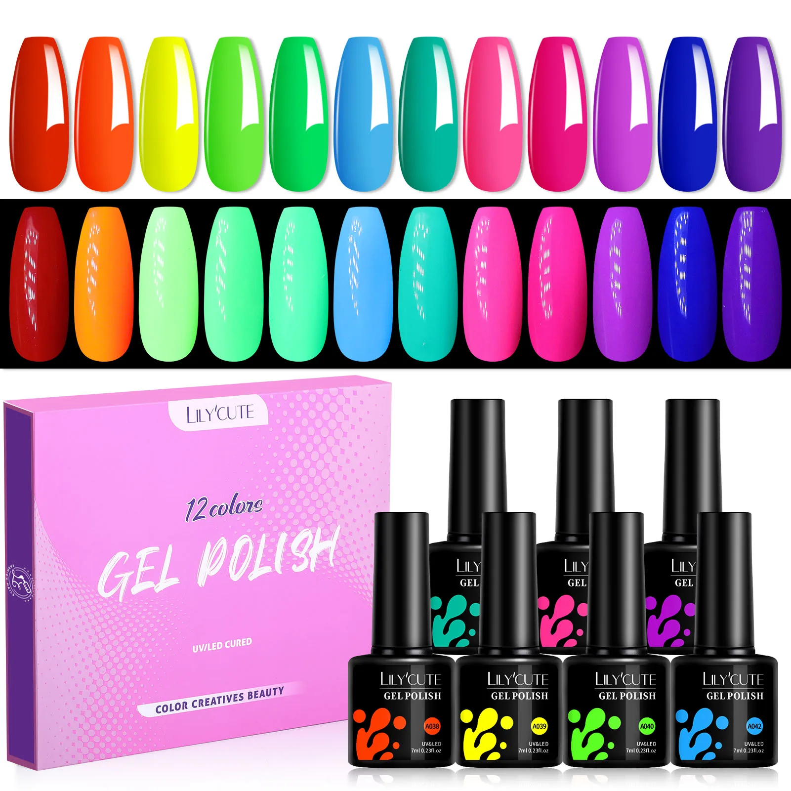 LILYCUTE 12pcs 7ML Neon Summer Gel Nails Polish Set DIY Bright Fluorescent Soak Off UV LED Gel Varnish Nail Art Design Accessory
