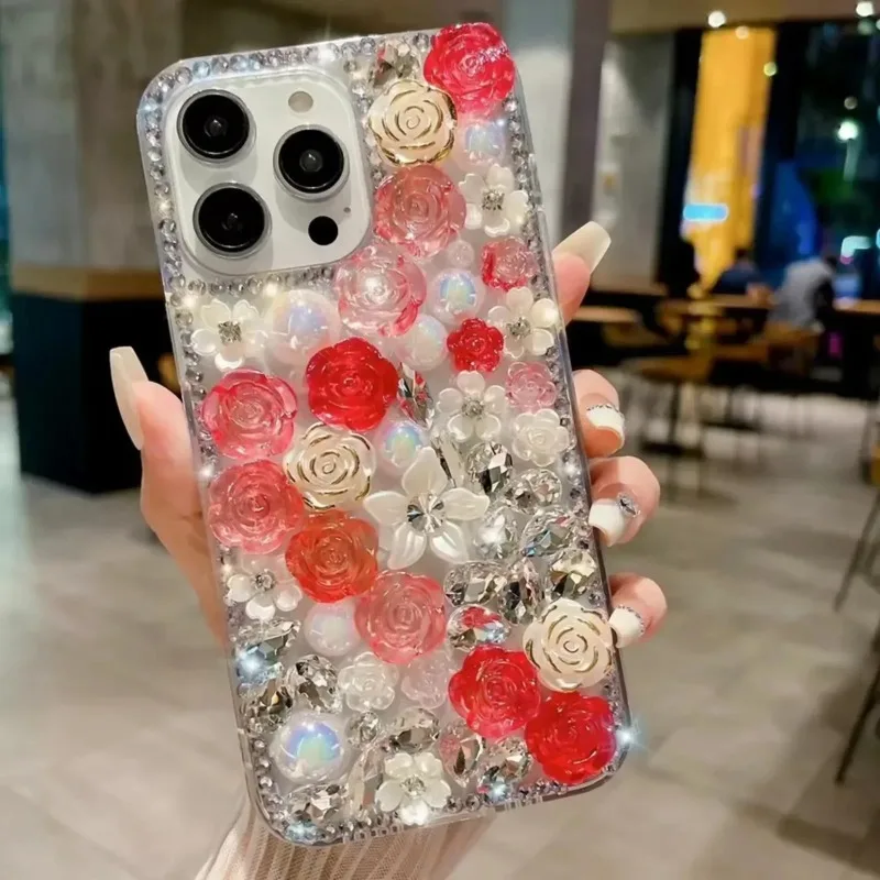 

Fashionable Anti-Scratch Gradual Rose Diamond Pearl Flower Phone Cover for Samsung A70S A52 A71 A51 A72 A73 A53 A33 A74 A54 A34