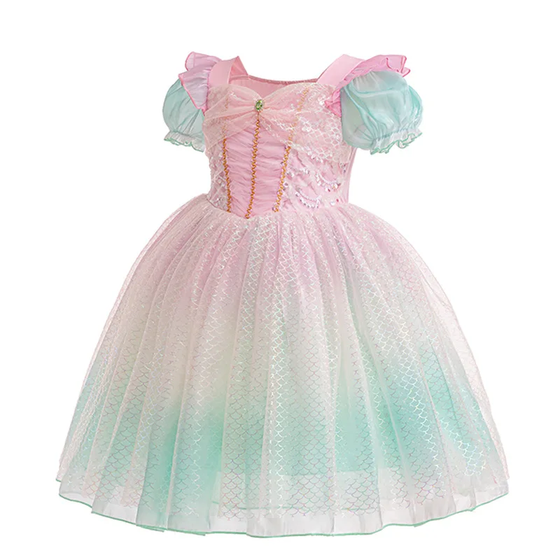 Ariel Princess Pink Dress for Grils Kids Birthday Party Dress Up Gown Girls Fashion Clothes 3-8 Years Halloween Costume