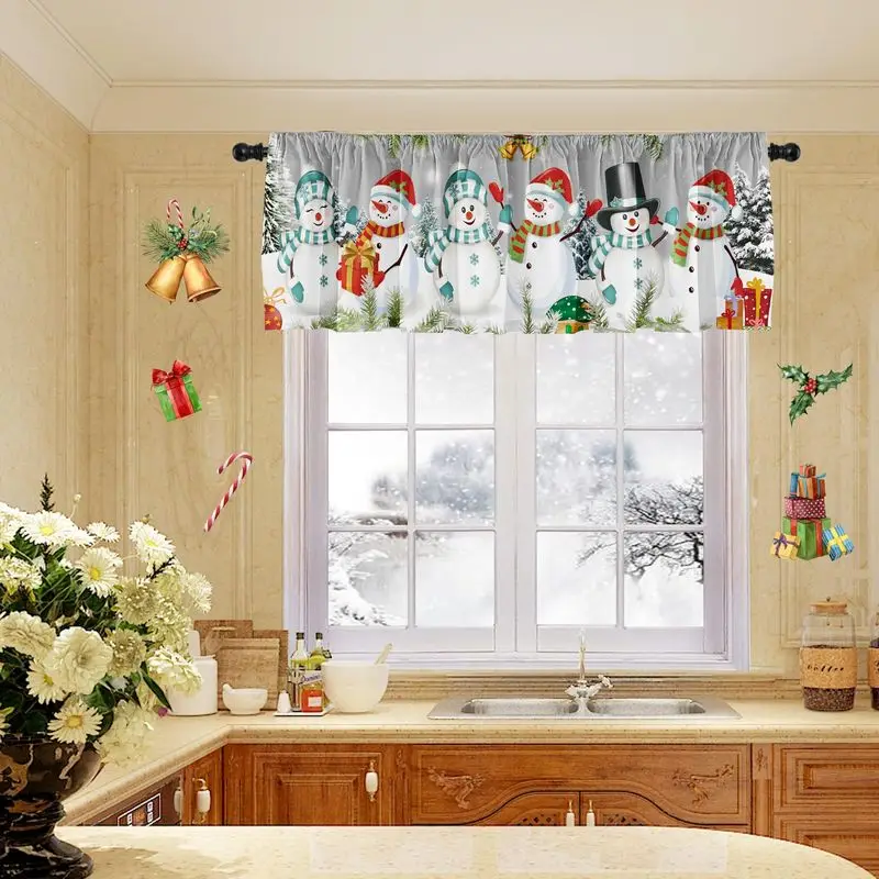 VIKAMA Christmas Short Curtains Valances Snowman Gift Kitchen Window Home Winter Holiday Window Decor