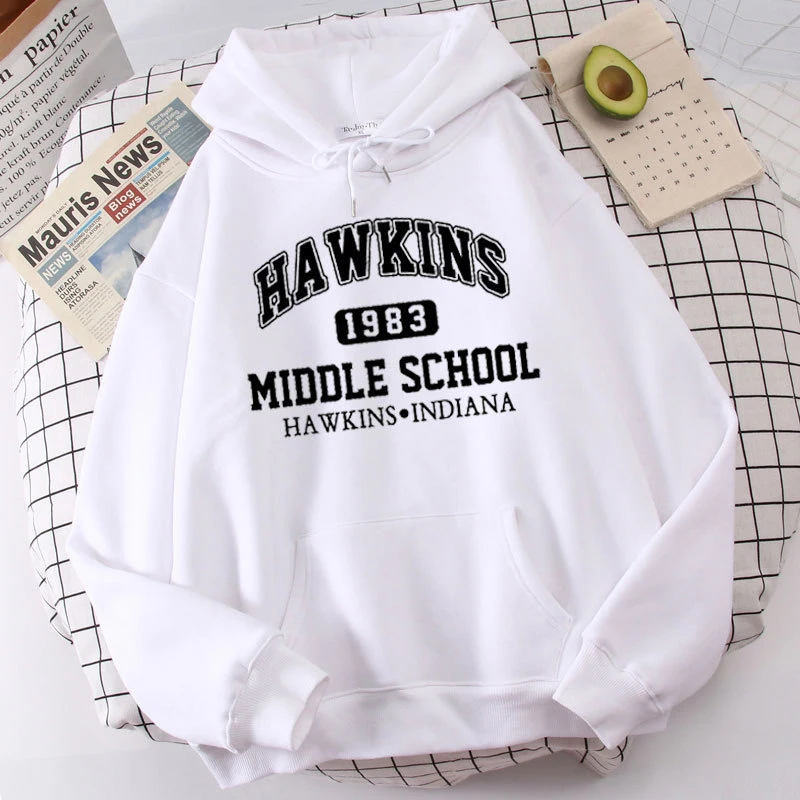 HAWKINS 1993 Middle School  Letters Printed Sweatshirts Men Casual Hoodies Fashion Hip Hop Streetwear Tops  Autumn Man Pullover