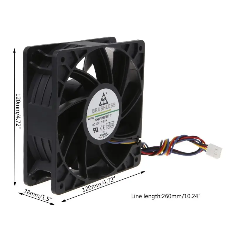 12cm Ball Bearing CPU Cooling Fan 12V 5A 120mm 12038 for DC Brushles Cooling Fan 4Pins 7500RPM Large Air Volumn Quiet