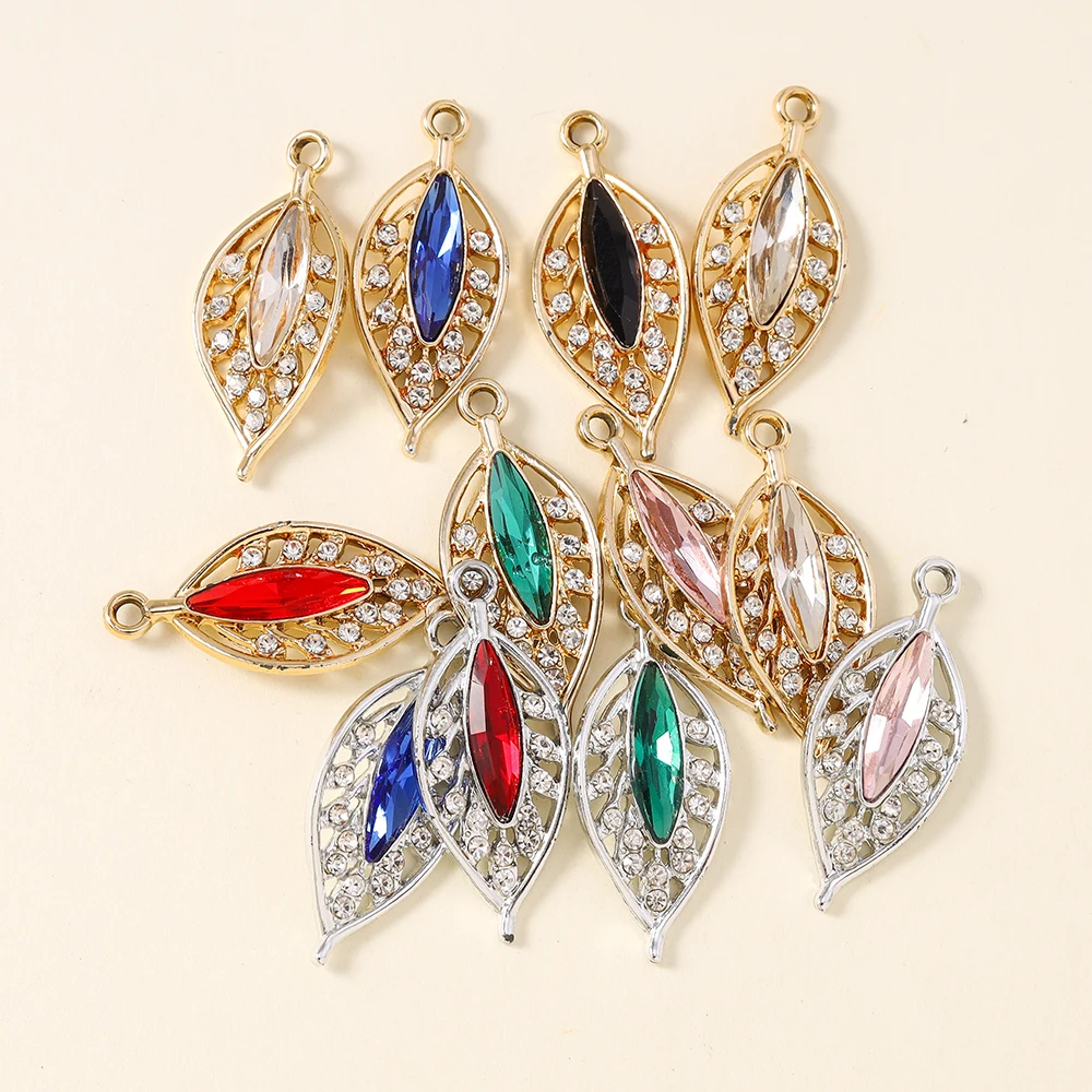 10 Stück Kristall Bunte Blatt Charms Blätter Anhänger für Mode Feine Blatt Ohrringe Armband Halskette Handgefertigter Schmuck