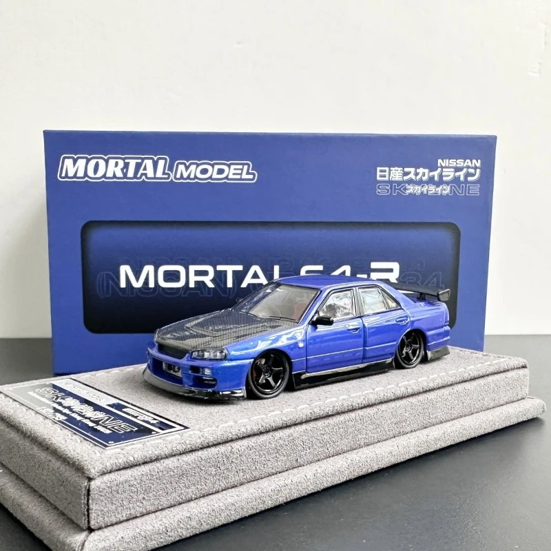 1:64, Skyline ER34 azul, limitada para exposição TAS HK, modelo colecionável de carro de simulação em miniatura fundido em liga, presente de festival