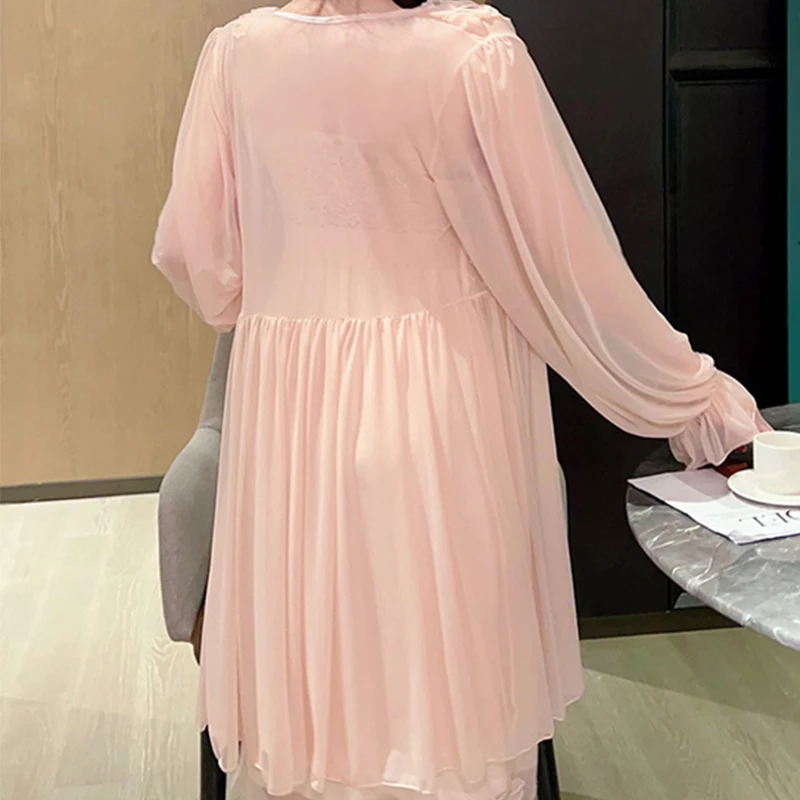 Romantic Mesh Women's Nightgown Lace Hollow Out Pajama Summer Pajamas Casual Home Dress Negligee
