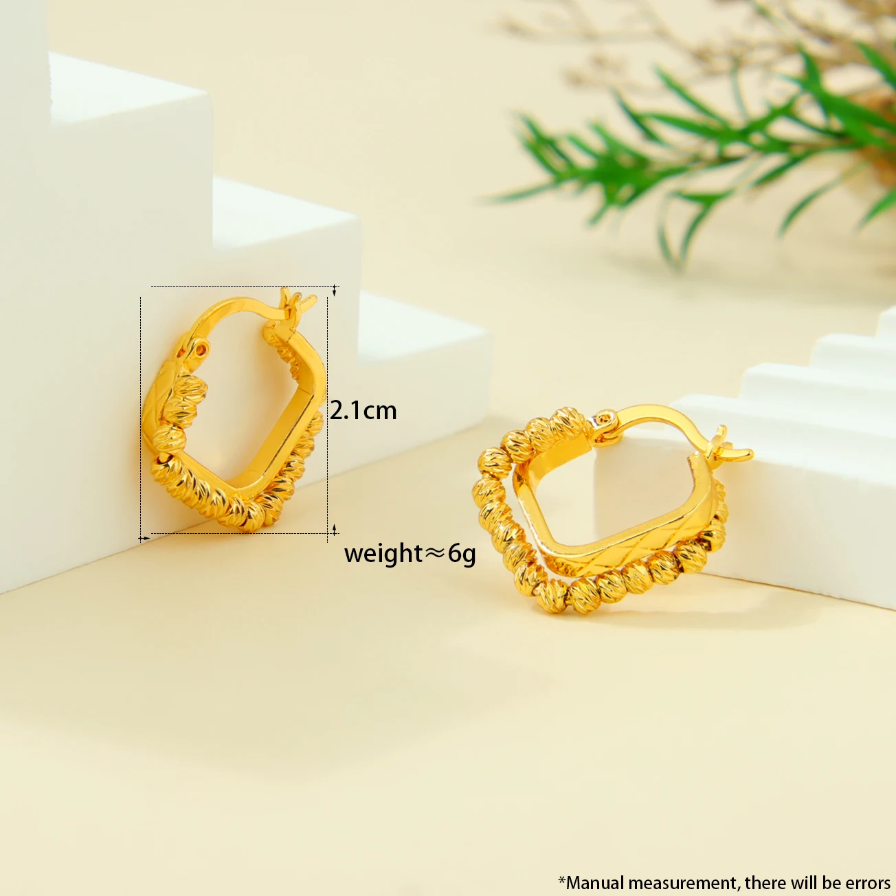Arabische Mode Clip-Ohrringe 21k Vergoldet Dubai Hochwertige Quadratische Perlen Kreisförmige Ohrringe Oman Frauen Hochzeit Party Schmuck – Detail 7