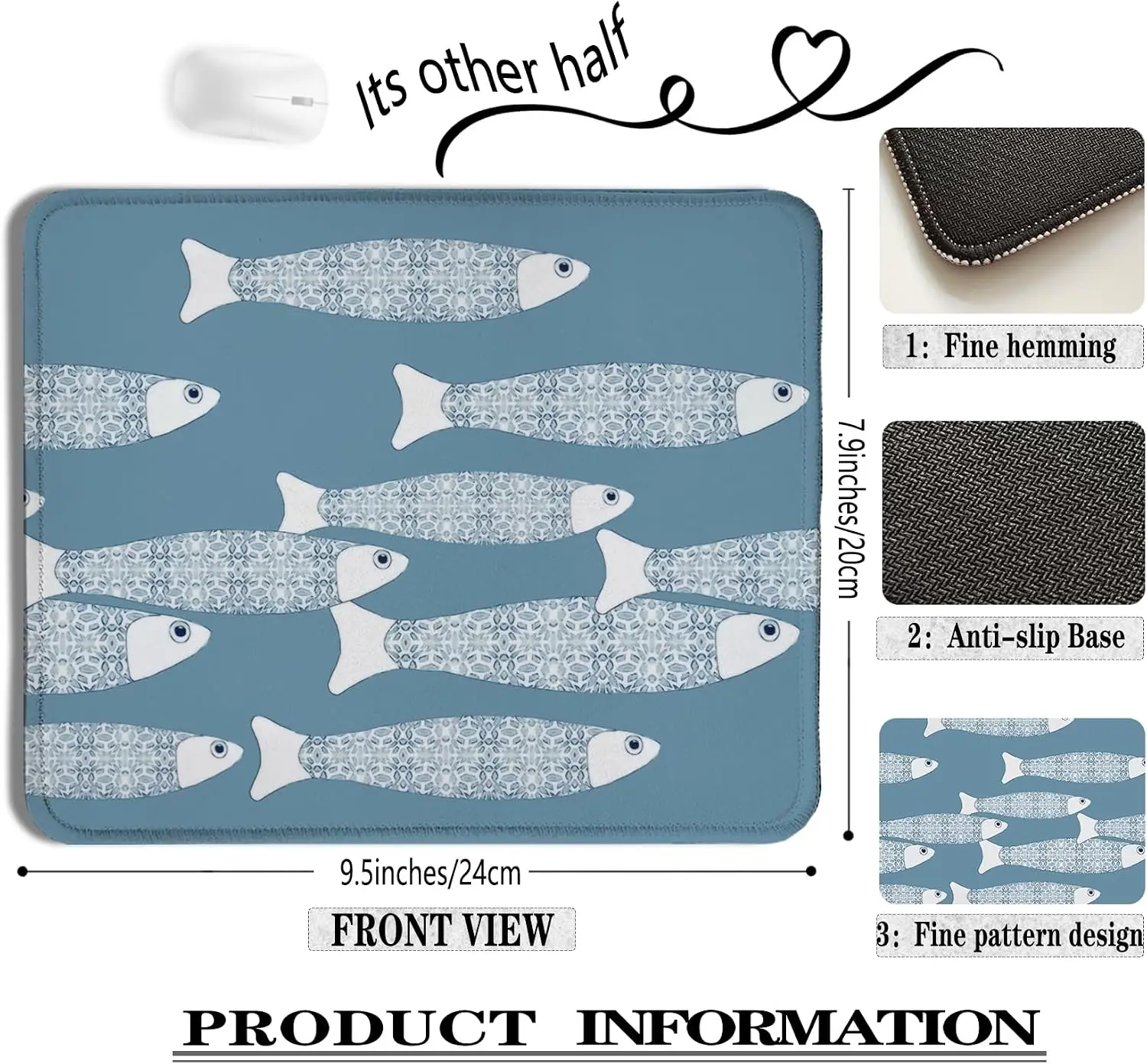 Mouse pad custom Rectangular mouse Beach Mouse Pad, Blue and White Ocean Fish Mouse Pads for Wireless Mouse Computers Laptop